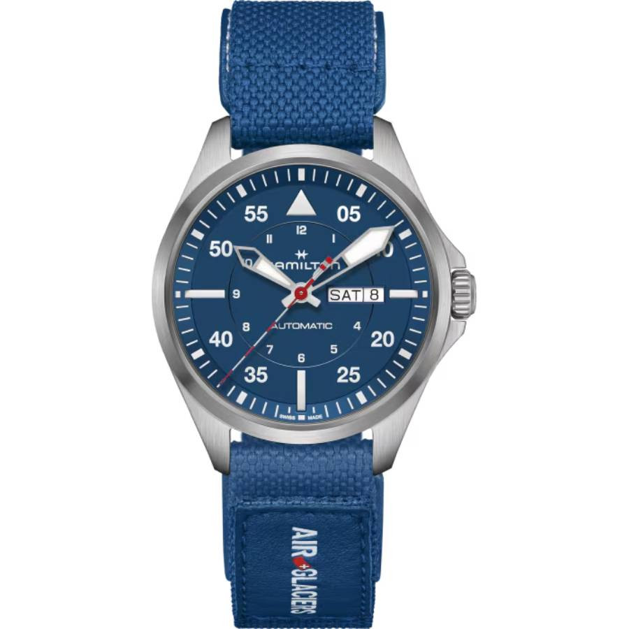 HAMILTON KHAKI AVIATION PILOT DAY DATE  AIR-GLACIERS EDITION